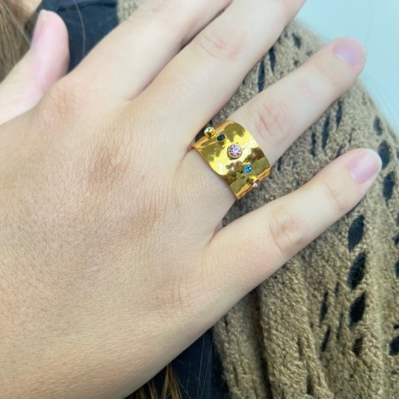 ANIYAH Neutral Irregular Color Rhinestone Band Gold Plated Open Ring - Picture 2 of 11